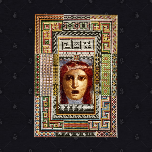 THEATER MASK,ANTIQUE ROMAN PAINTING WITH POMPEII MOSAICS PATCHWORK by BulganLumini